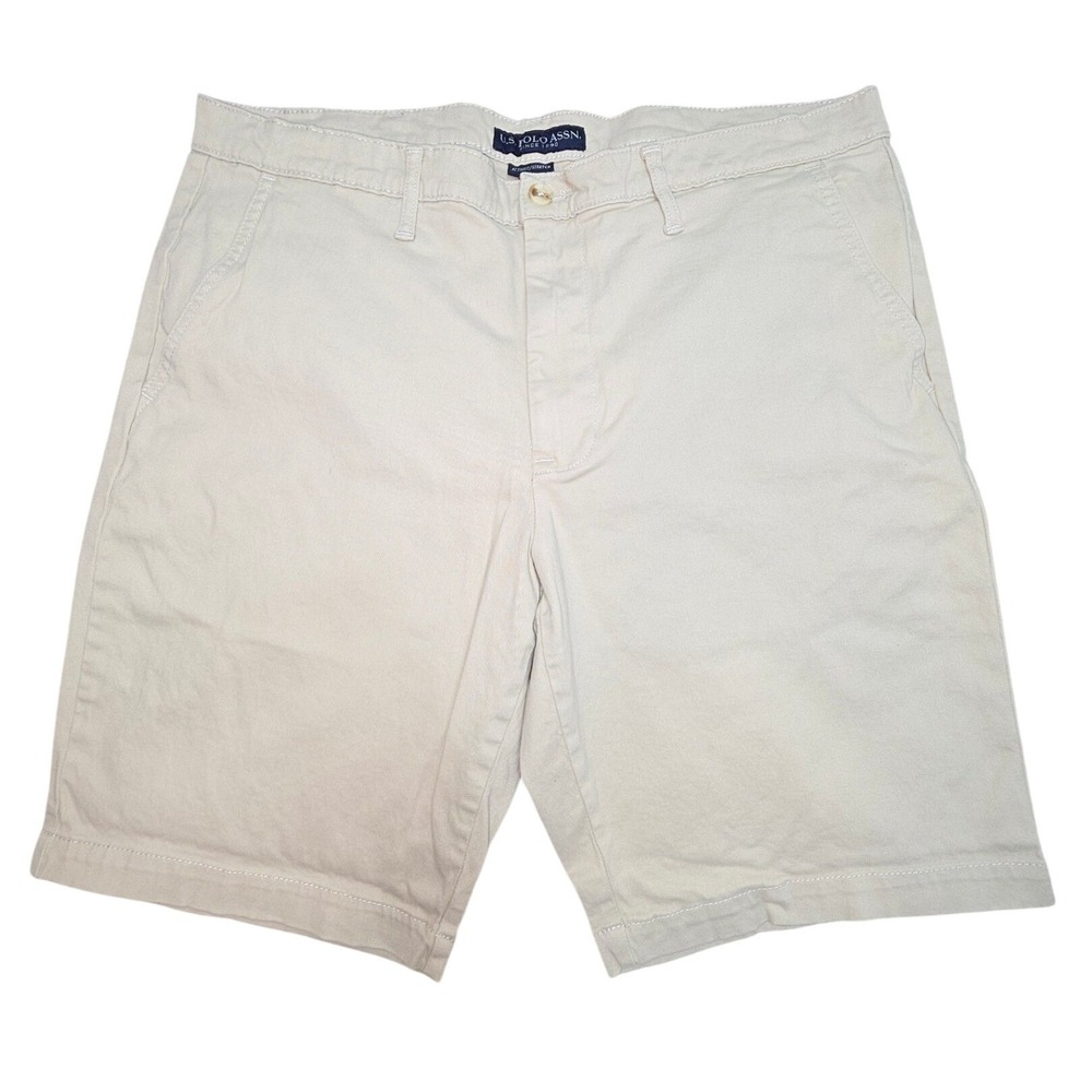 US Polo Assn Mens 38 Khaki Tan Activate Stretch Chino Shorts 111026 Flat Front